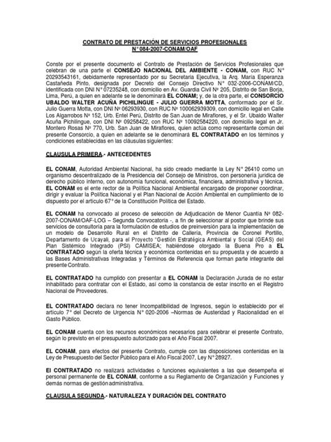 Contrato De Prestación De Servicios Profesionales Y Locación De Servicios Contabilidad