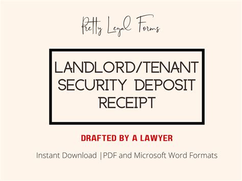 Landlord Tenant Lease Security Deposit Receipt Form Rental Deposit Payment Receipt Template