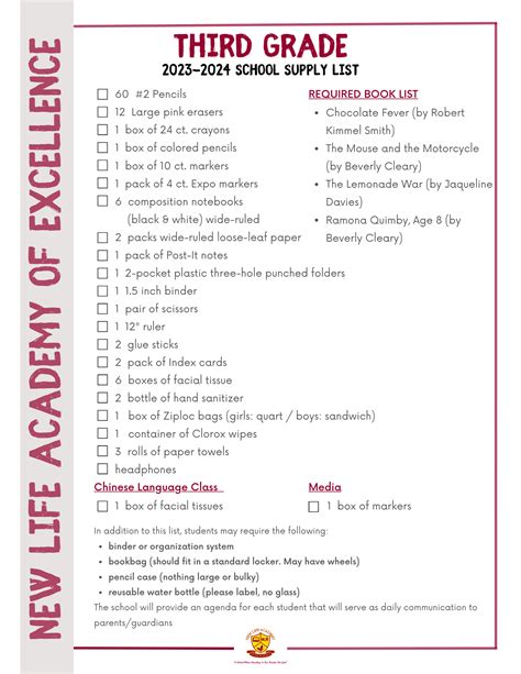 School Supply List New Life Academy Of Excellence