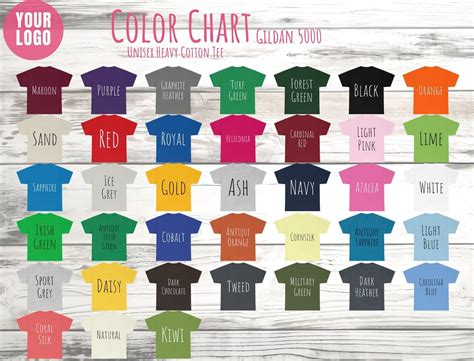 Gildan 5000 Editable Color Chart Gildan 5000 Size Chart Gildan 5000 Shirt Gildan 5000 Mockup