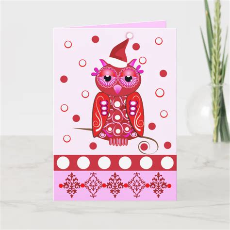 Kute Decorative Kerstkaart Met Cartoon Owl Feestdagen Kaart Zazzle Nl