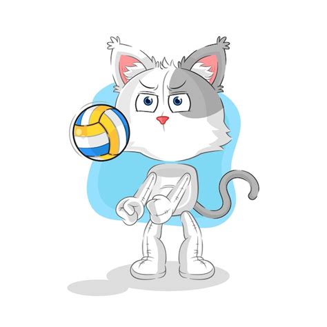 Gato Jugar Voleibol Mascota Vector De Dibujos Animados Vector Premium