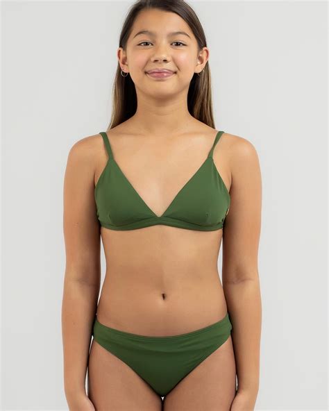Shop Topanga Girls Gigi Triangle Bikini Set In Deep Khaki Fast