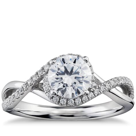 Petite Twisted Halo Diamond Engagement Ring In 14k White Gold 14 Ct