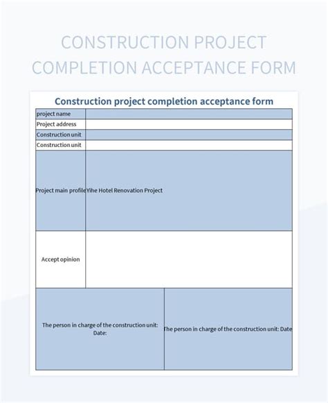 Construction Project Completion Acceptance Form Excel Template And