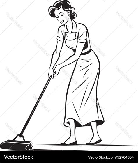 Radiant Ruler Woman Mopping Floor Emblem Maid Vector Image