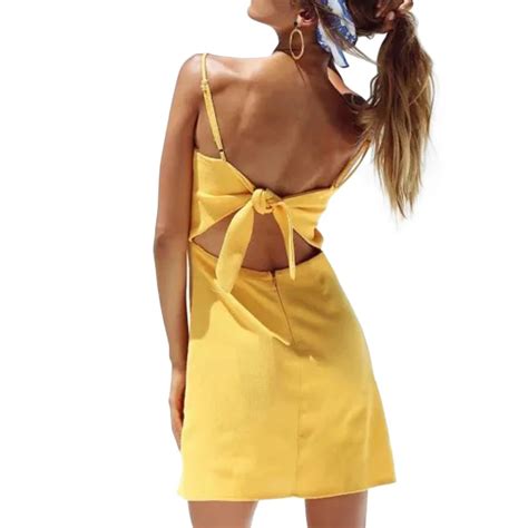 Dress Women Backless 2017 Beach Summer Dress Sundress Bow Sexy Party