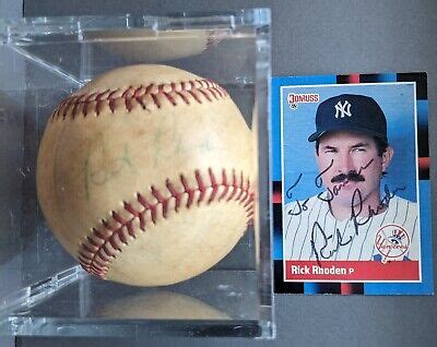 Double Auto RICK RHODEN 1988 Donruss Card Game Used Baseball New York