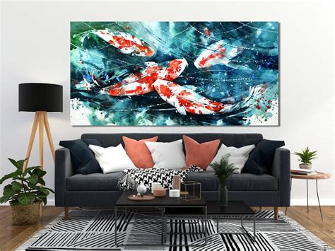 Animal Wall Art, Koi Fish Canvas Wall Art, Colorful Koi Fishes, Huge Canvas Home Decor, Animal ...