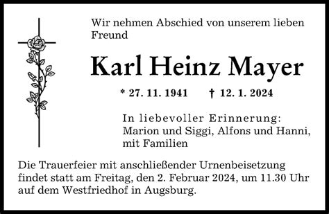 Traueranzeigen Von Karl Heinz Mayer Augsburger Allgemeine Zeitung