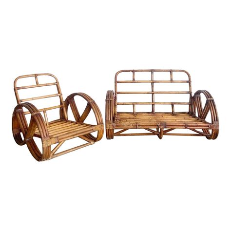Restored Paul Frankl Six Strand Square Pretzel Stacked Rattan Loveseat