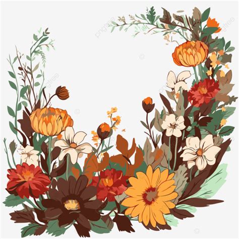 Fall Flowers Border Vector, Sticker Clipart Floral Wreath With Flowers ...