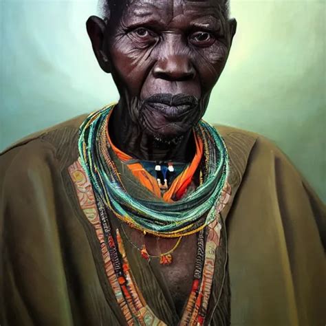 A Painting Of A Wise Elder From Kenya By Kehinde Wiley Stable