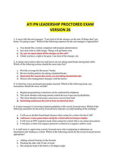 ATI PN Leadership Proctored Exam Version 26 Complete Questions