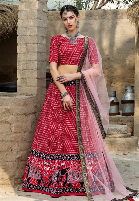 Red Art Silk Bandhani Print Chaniya Choli 1611