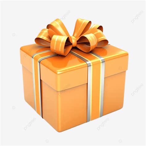 3d Gift Box With Orange Ribbon Gift 3d Package PNG Transparent Image