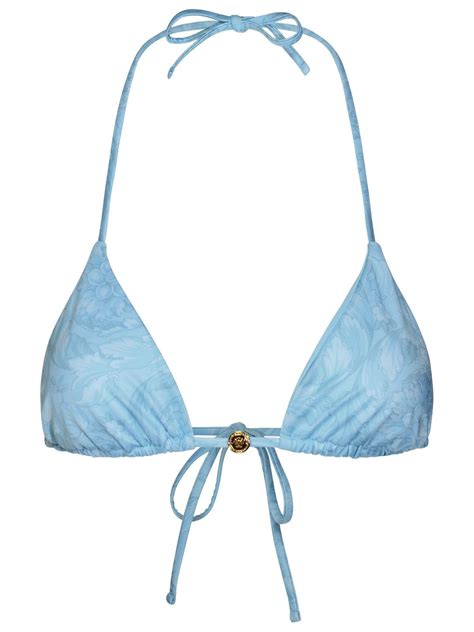 Versace Barocco Print Triangle Bikini Top In Blue Lyst