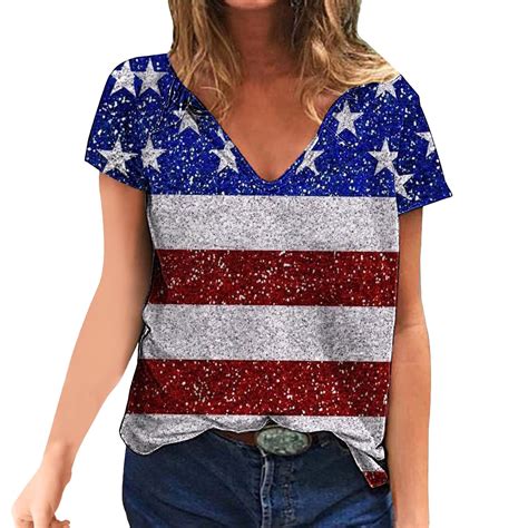 Pmuybhf Female 4 July Womens Blouses Long Sleeve Dressy Casual Women