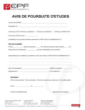 Avis De Poursuite D étude Remplir en ligne Imprimé Fillable Vide