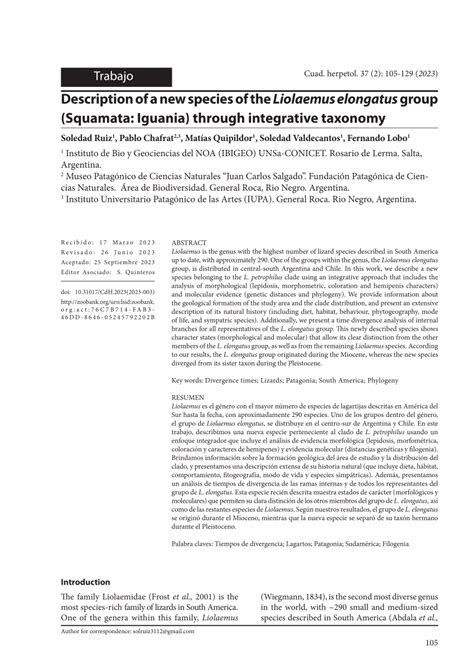 PDF Description Of A New Species Of The Liolaemus Elongatus Group