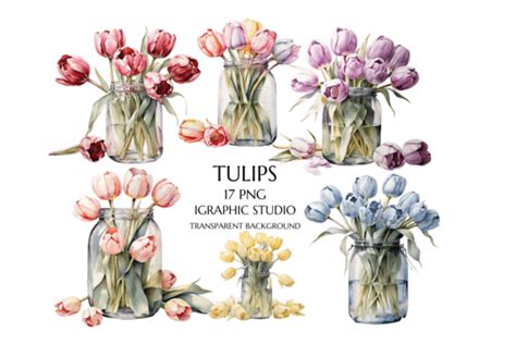 Watercolor Tulips Clipart Tulips In Jar Graphic By Igraphic Studio