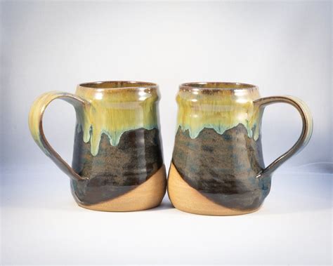 Large Handmade Pottery Mug Set Etsy Handmade Pottery Pottery Mugs