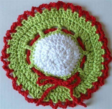 Christmas Wreath Crochet Dishcloth Holiday Crochet Crochet