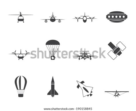 Silhouette Different Types Aircraft Illustrations Icons Stock Vector