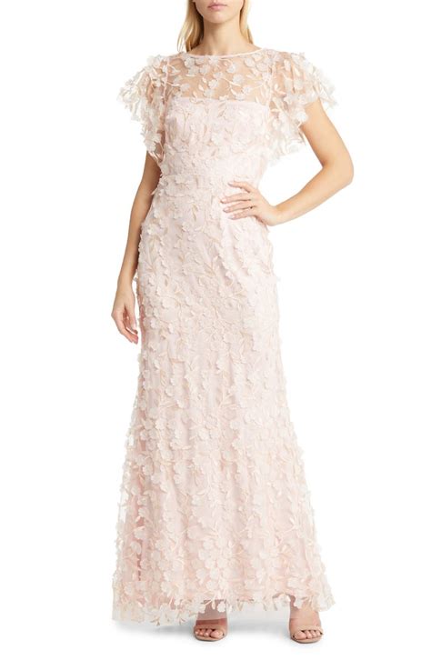 Eliza J Floral 3d Embroidered Flutter Sleeve Gown Nordstrom