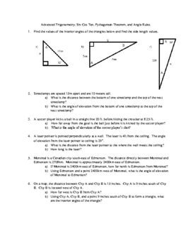 Trigonometry Word Problems Sin Cos Tan Soh Cah Toa Worksheets Library