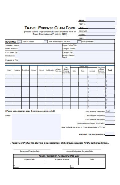 Free Sample Travel Expense Forms In Pdf Ms Word