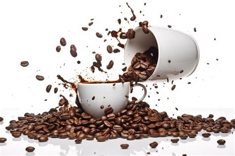 Premium Photo Coffee Beans Spill Out Of The Cup On White Background