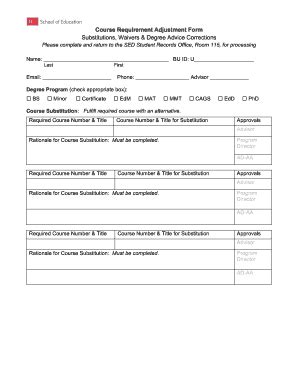 Fillable Online Bu Course Substitution Waiver DegreeAdvice Request Form