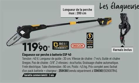 Promo Lagueuse Sur Perche Batterie Esp Best Green Chez Bricorama