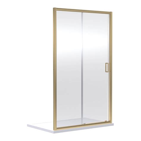 Nuie Rene Sliding Shower Door With Brushed Brass Frame 1400mm W X