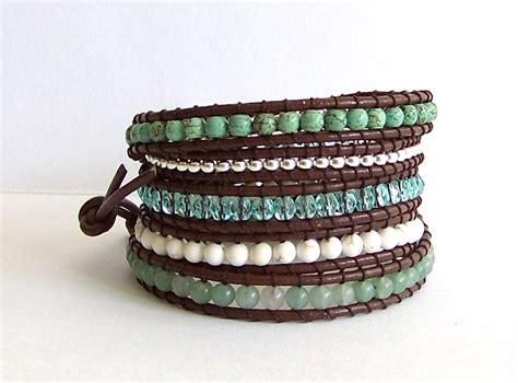 Turquoise Leather Wrap Bracelet Aventurine By Fabflamingowraps