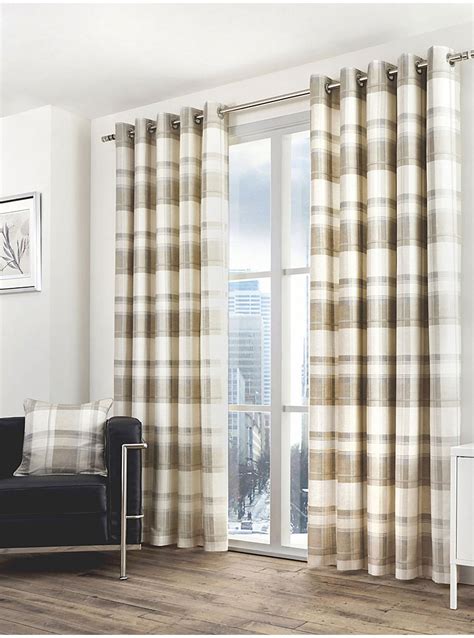 Fusion Balmoral Check 100 Cotton Natural Eyelet Curtains Home