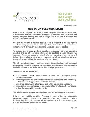 Food Safety Policy Template Fill Online Printable Fillable Blank