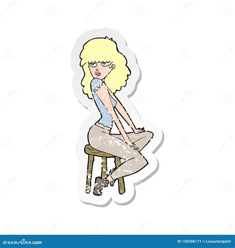 Retro Distressed Sticker Of A Cartoon Woman Striking Pose Stock Vector