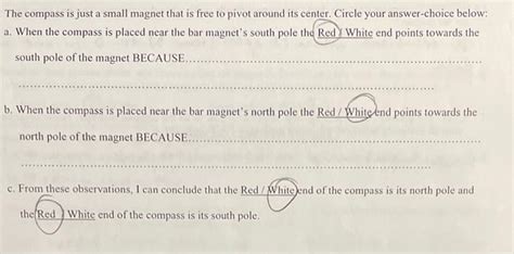 Solved b. When the compass is placed near the bar magnet's | Chegg.com