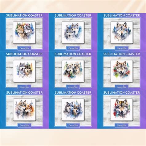 Wolf Square Coaster Png Square Coaster Png Bundle Square Etsy