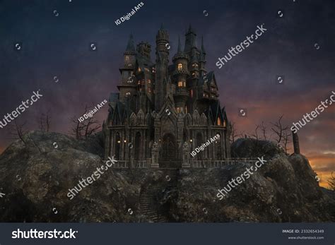 Dark Fantasy Mysterious Gothic Vampire Castle Stock Illustration ...