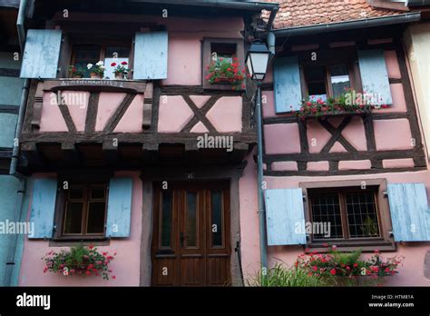 Traditional half-timbered house in Eguisheim, Alsace, France Stock ...