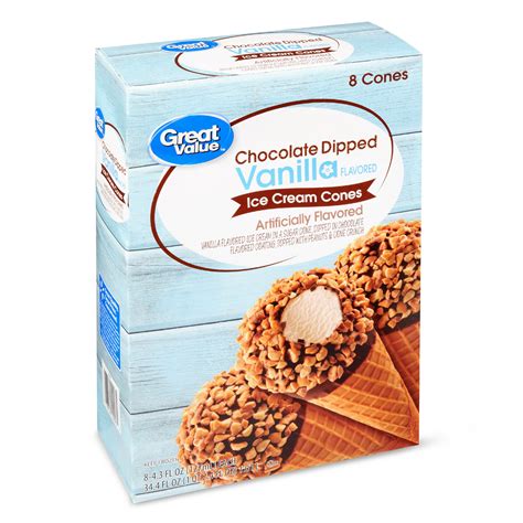 Great Value Chocolate Dipped Vanilla Flavored Ice Cream Cones 344 Oz 8 Count