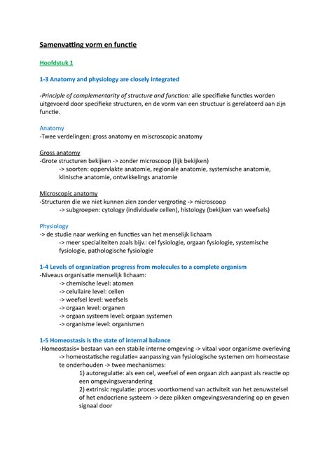 Samenvatting Vorm En Functie Samenvatting Vorm En Functie Hoofdstuk