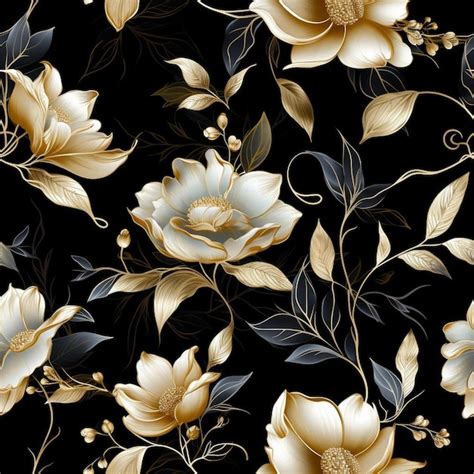 A floral design with gold and white flowers. | Premium AI-generated image