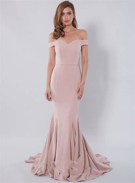 Sexy Mermaid Prom Dressmermaid Off Shoulder Sleeves Evening Dressmermaid Blush Bridesmaid