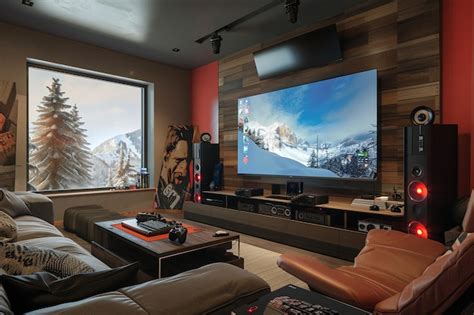 Premium Photo | Console gaming setup with wallmounted TV gaming pr