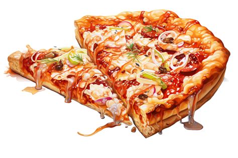 Acuarela Pintura Pizza Rebanada Con Salsa Y Queso En Eso Png