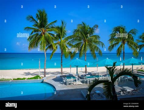 Grand Cayman, Cayman Islands, Feb 2021, view of the beach resort Coral ...